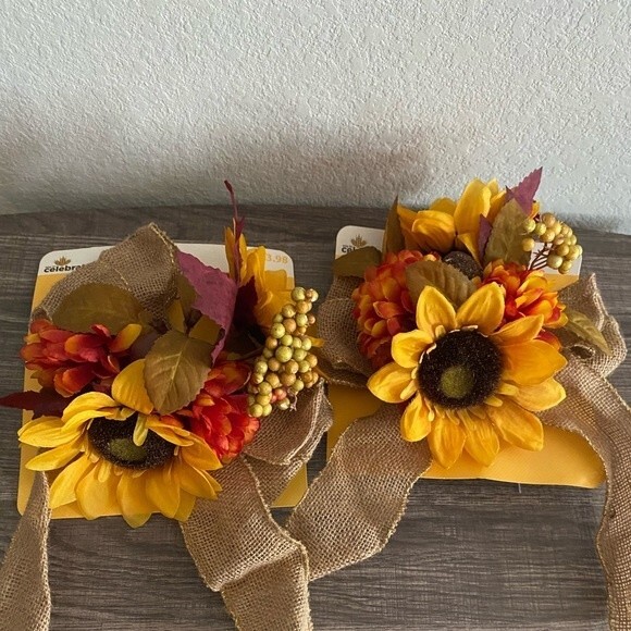 Fall decor Bundle Scarecrow Table Top Family Bows Faux Loose Leaves Holiday - Picture 5 of 7